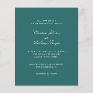 Old Money Teal Classic Wedding Save the Date Flyer