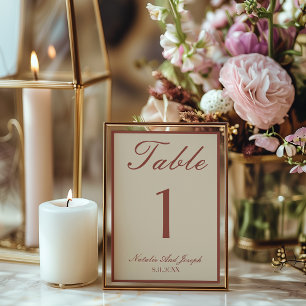 Old Money Terracotta Boho Wedding Table Number