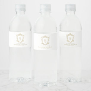 Old Money Vintage Crest Wedding Water Bottle Label