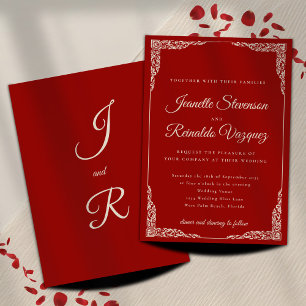 Old Money Vintage Deep Red Opera Style Wedding  Invitation