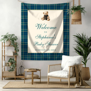 Old Money Vintage Teddy Bear Baby Shower Backdrop Tapestry