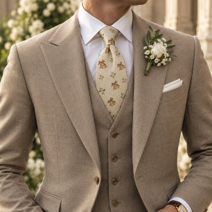 Old Money Wedding Bell Ivory Floral Herringbone Tie