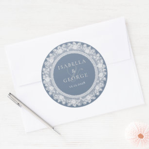 Old Money Wedding Dusty Blue  White Lace Thank you Classic Round Sticker