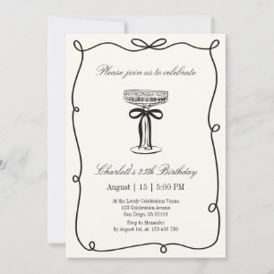 Old Money, Whimsical Hand drawn birthday  Invitation