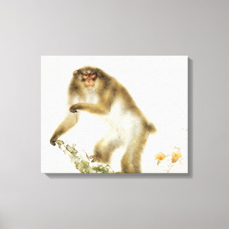 Old Monkey with Cherry in Autumn Canvas Print