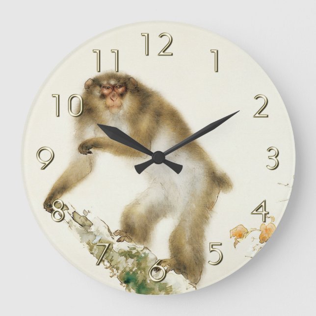 Old Monkey with Cherry in Autumn Large Clock (Front)
