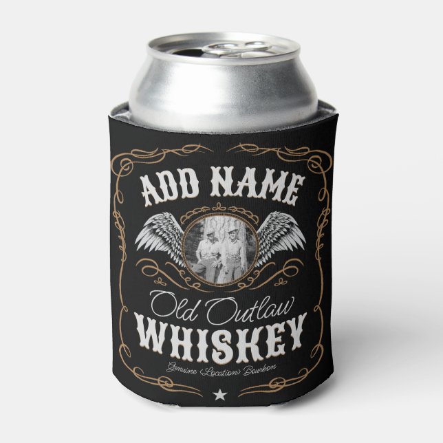  Old Moonshine Whiskey Label ADD PHOTO Family Name Can Cooler (Can Front)