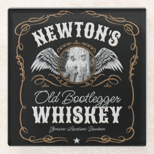  Old Moonshine Whiskey Label ADD PHOTO Family Name Glass Coaster