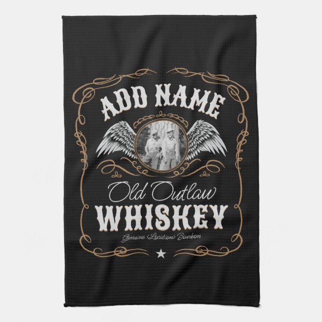  Old Moonshine Whiskey Label ADD PHOTO Family Name Kitchen Towel (Vertical)
