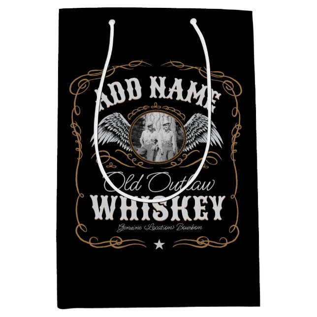  Old Moonshine Whiskey Label ADD PHOTO Family Name Medium Gift Bag (Front)