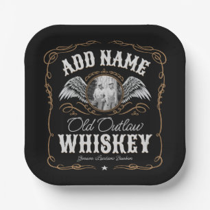  Old Moonshine Whiskey Label ADD PHOTO Family Name Paper Plate