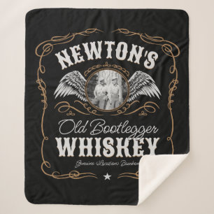 Old Moonshine Whiskey Label ADD PHOTO Family Name Sherpa Blanket