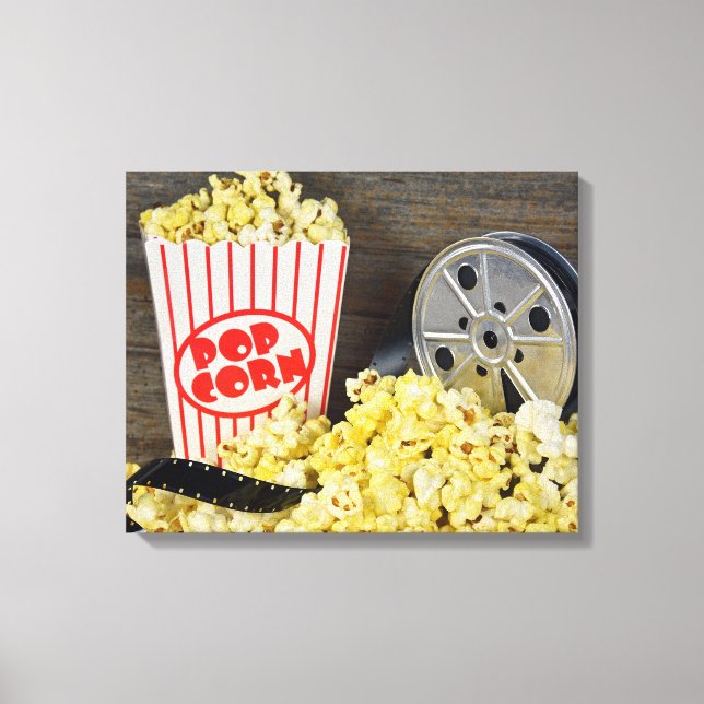 Old Movie Reel and Popcorn Canvas Print (Front)
