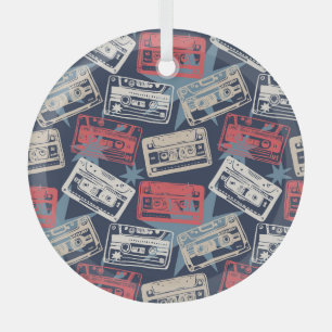 Old Music Cassettes Vintage Seamless Glass Ornament