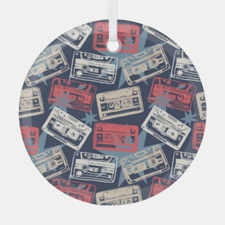 Old Music Cassettes Vintage Seamless Glass Ornament
