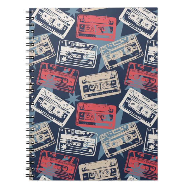 Old Music Cassettes Vintage Seamless Notebook (Front)