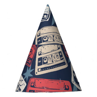 Old Music Cassettes Vintage Seamless Party Hat