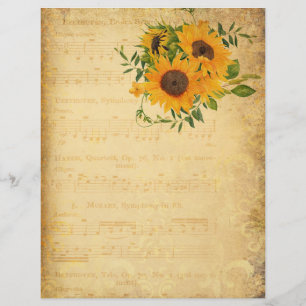 Old Music Sheet & Sunflowers Scrapbook Paper