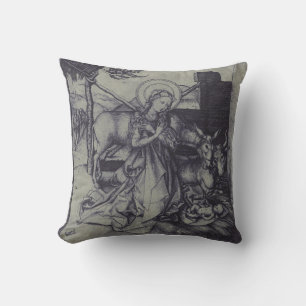 Old Nativity scene og Jesus Christ Throw Pillow