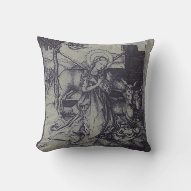 Old Nativity scene og Jesus Christ Throw Pillow (Front)