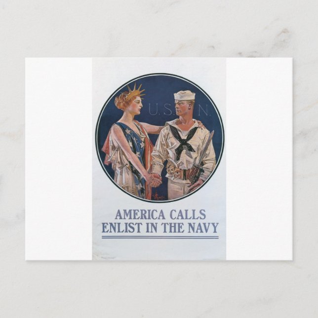 Old Navy Recruiting Poster circa 1917 Postcard (Front)