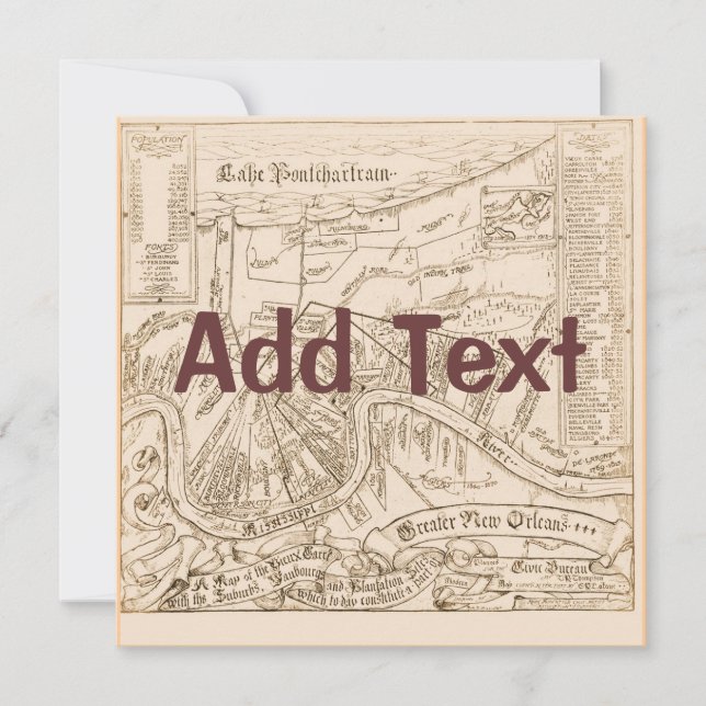 Old New Orleans Map edit text, party Invitation (Front)