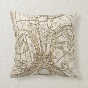 Old New Orleans Map with Fleur Throw Pillow