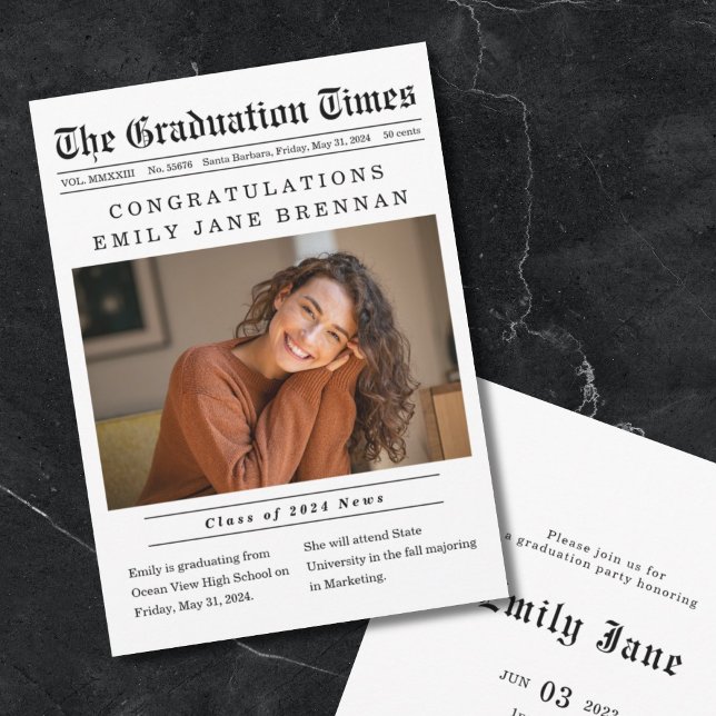 Old Newspaper Graduation Announcement Invitation (Creator Uploaded)