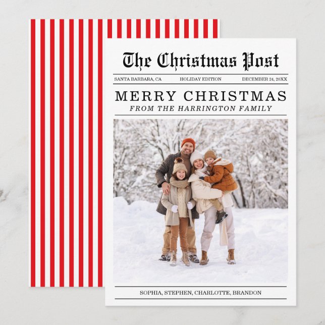 Old Newspaper Style Christmas Greeting Card (Front/Back)