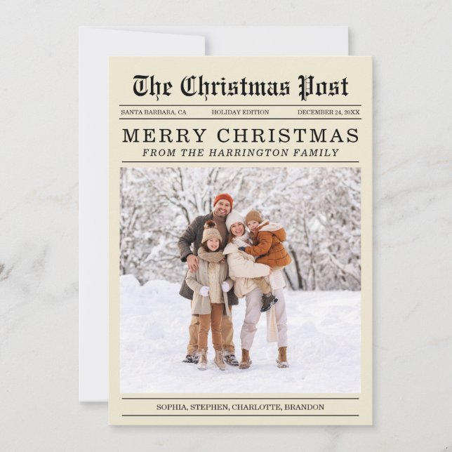 Old Newspaper Style Christmas Greeting Card (Front)
