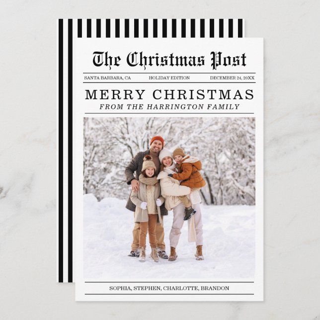 Old Newspaper Style Christmas Greeting Card (Front/Back)