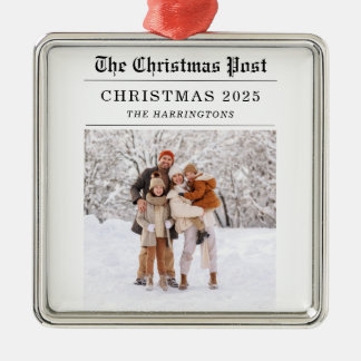 Old Newspaper Style Christmas Greeting Card Metal Ornament