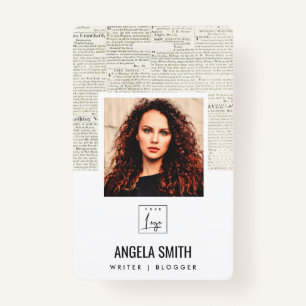 OLD NEWSPAPER TEXTURE EMPLOYEE PHOTO BARCODE NAME BADGE