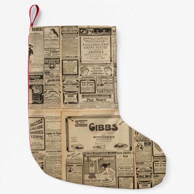 Old newspaper: vintage paper background. small christmas stocking (Front)