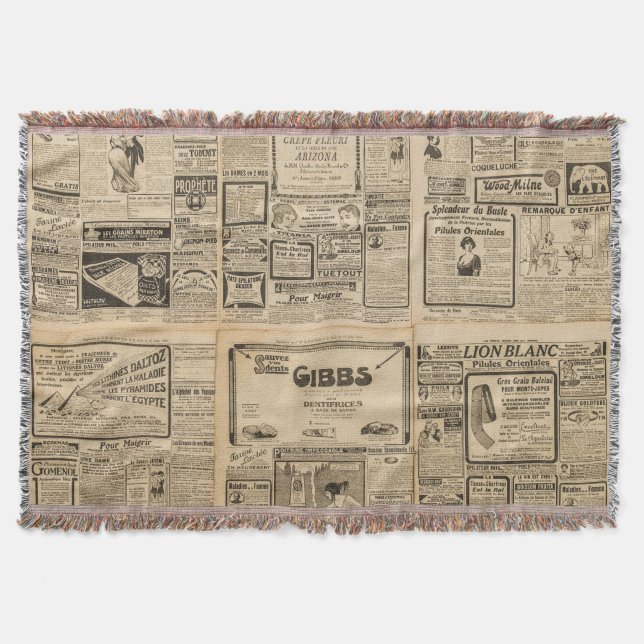 Old newspaper: vintage paper background. throw blanket (Front)