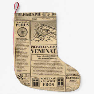 Old newspaper vintage. Retro newsprint with text a Small Christmas Stocking