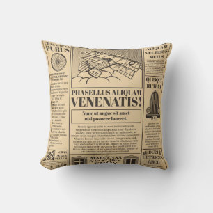 Old newspaper vintage. Retro newsprint with text a Throw Pillow