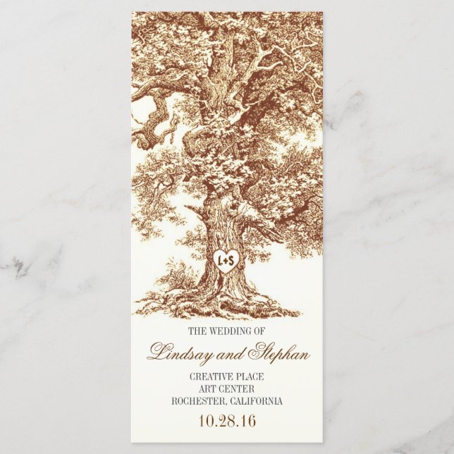 old oak tree rustic wedding programs (Front)