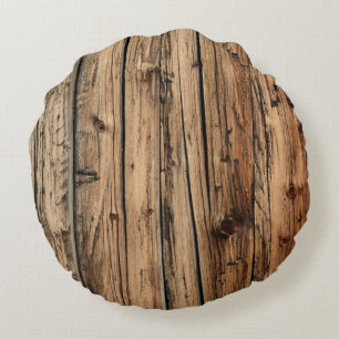 Old oak wood texture background round pillow