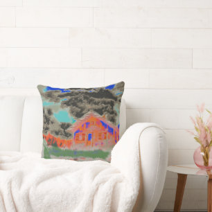 Old orange house with drizzled movement effect throw pillow