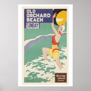 Old Orchard Beach Maine Vintage Travel Poster