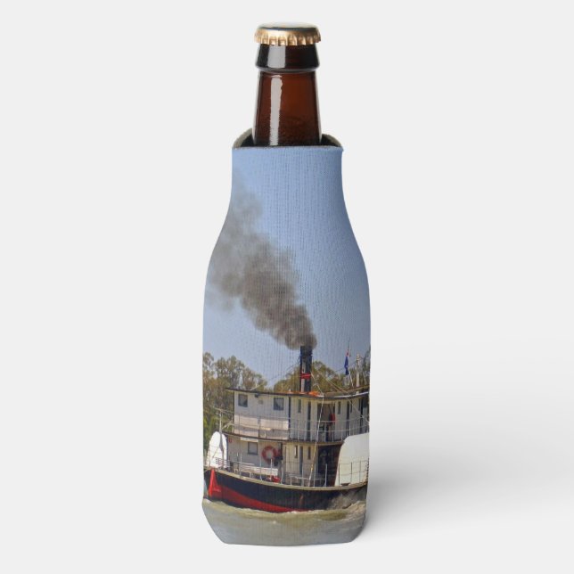 Old Paddle Steamer Chugging Down River Murray, Bottle Cooler (Bottle Front)