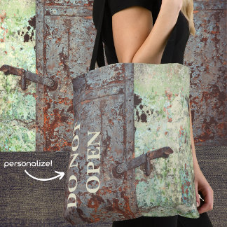 Old painted rusty door tote bag