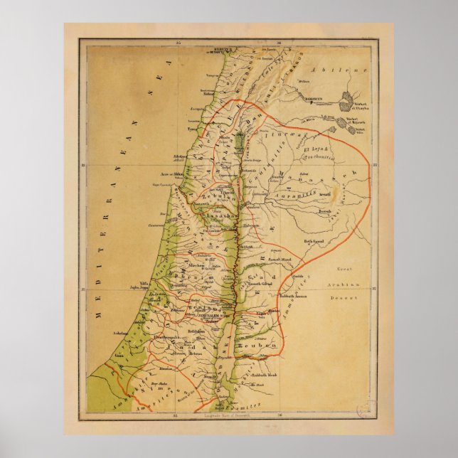 Old Palestine Physical Map (1881)  Poster (Front)