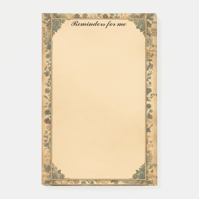 Old Paper Frame and Blue Flowers Post-it Notes (Front)