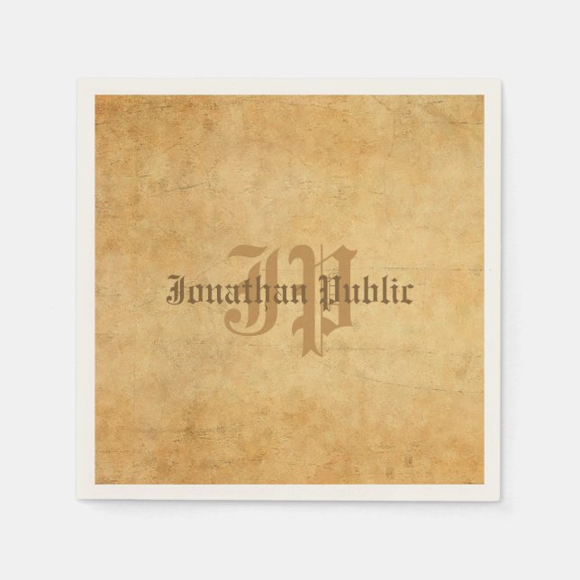 Old Paper Look Template Vintage Hand Monogrammed Napkin (Front)