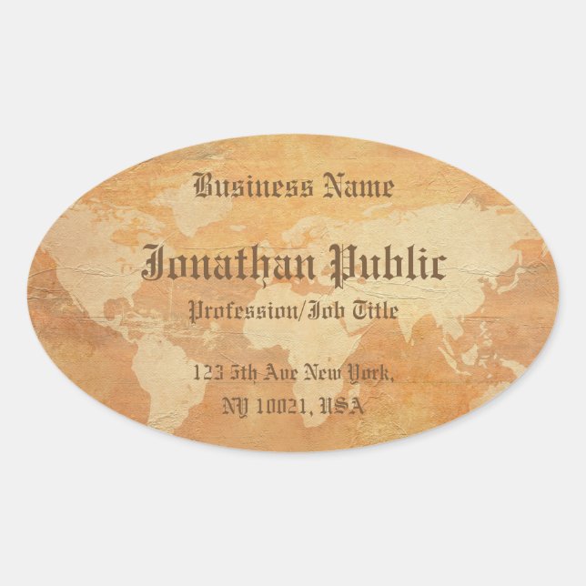 Old Paper Look World Map Elegant Professional Oval Sticker (Front)
