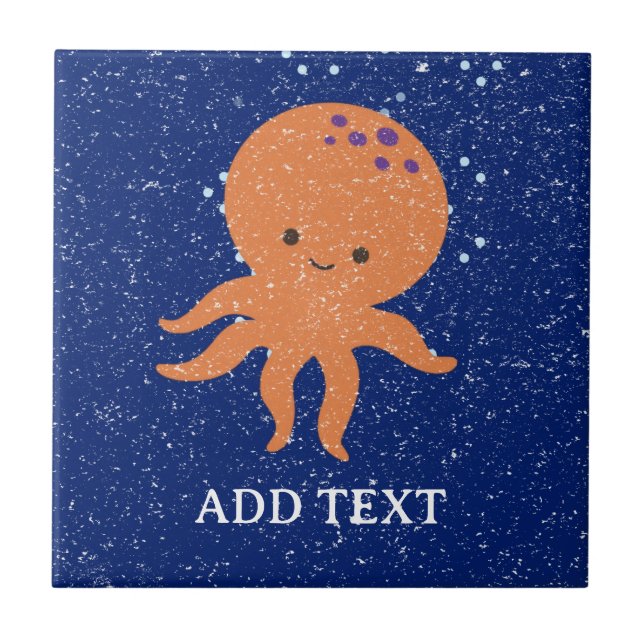 Old Paper Print Cute Octopus Cartoon Custom Name Tile (Front)