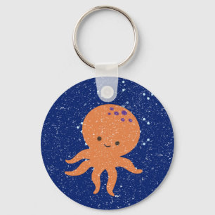 Old Paper Print Cute Octopus Cartoon Keychain