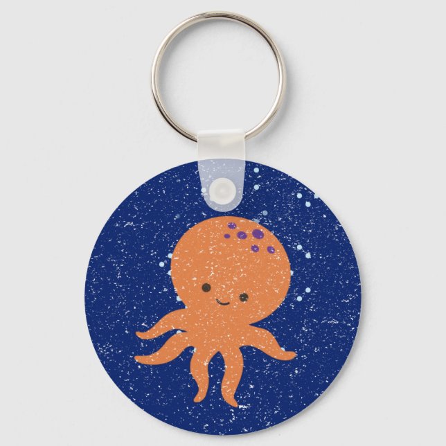 Old Paper Print Cute Octopus Cartoon Keychain (Front)